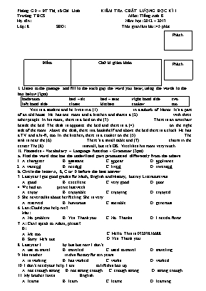 Đề kiểm tra chất lượng học kỳ I môn Tiếng Anh Lớp 8 - Năm học 2012-2013 - Phòng giáo dục và đào tạo Thị xã Chí Linh (Có đáp án)